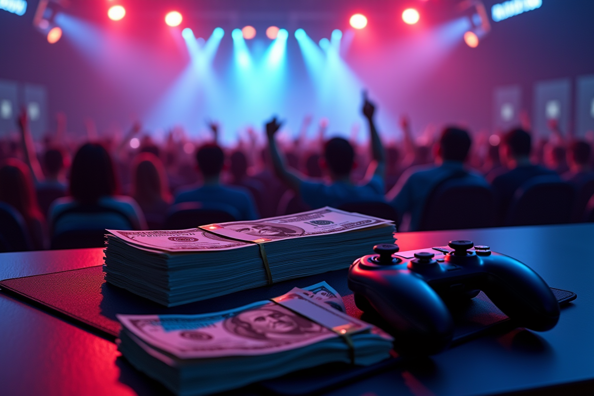 Argent et matériel gaming sur scène d