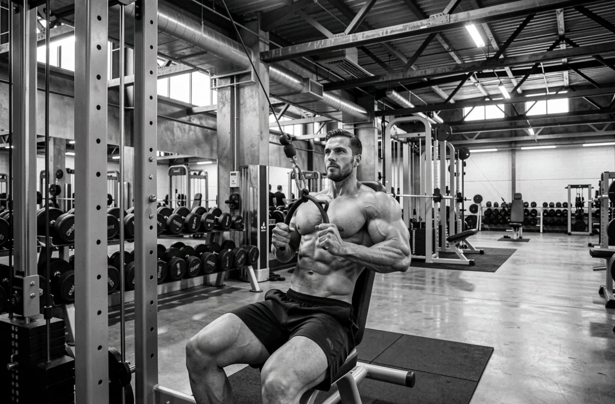 Culturiste s'entraînant sur machines professionnelles à l'Athletic Gym Factory