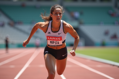 Sprinteuse féminine en pleine course sur piste extérieure