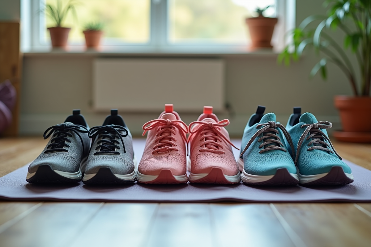 Différents types de chaussures de yoga autour d