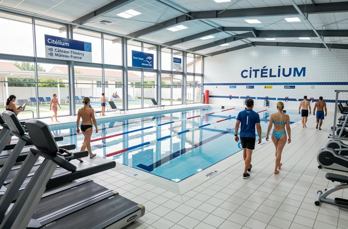 Complexe sportif Citélium à Château-Thierry avec zone fitness et piscine intérieure visible en arrière-plan