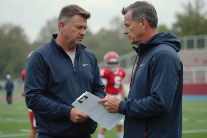 Entraineur de football discutant avec un jeune joueur sur le terrain
