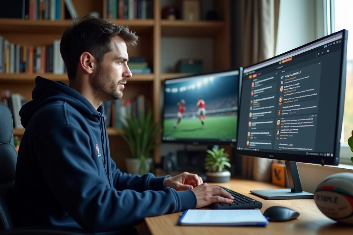 Fan de rugby CA libre consultant le forum des Coujoux sur son ordinateur depuis son bureau à domicile