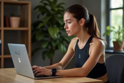 Jeune femme au bureau utilisant un convertisseur digital