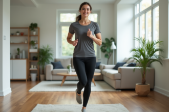 Femme en tenue de sport faisant du jogging en intérieur