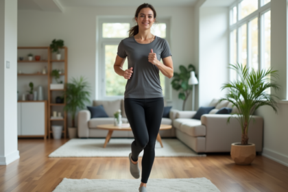 Femme en tenue de sport faisant du jogging en intérieur