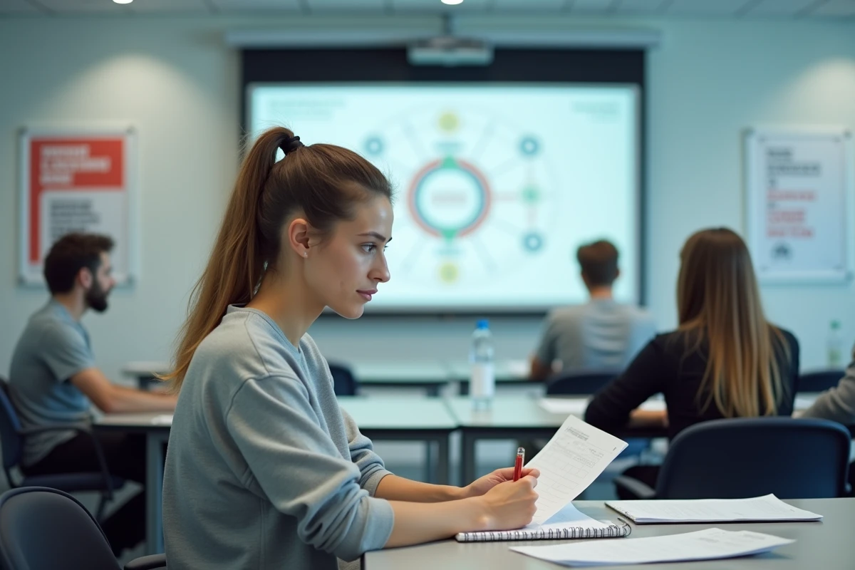 Stagiaire en formation d'éducateur sportif football FFF dans une salle de cours de district