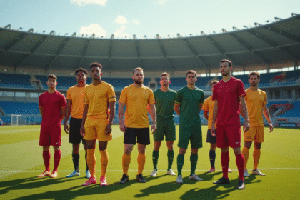 Groupe d'athletes divers sur un terrain sportif