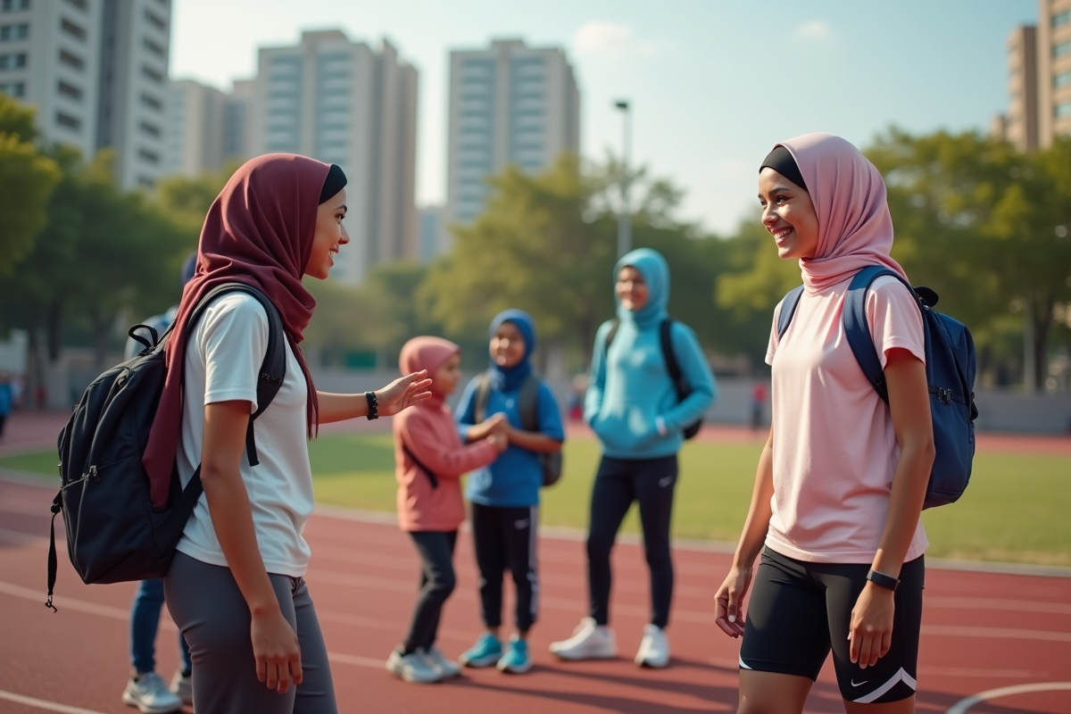 Jeunes diversifiés se préparant à une course communautaire