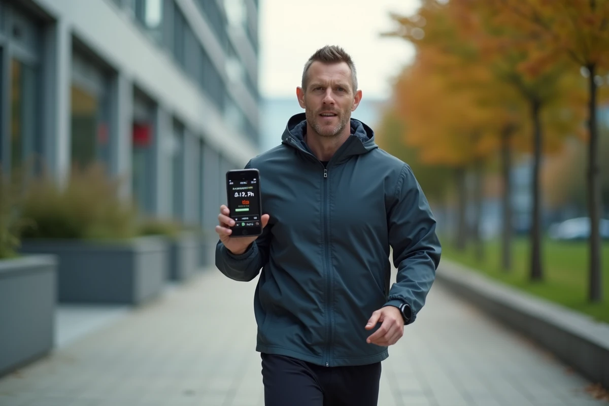 Homme courant en ville utilisant une application de conversion