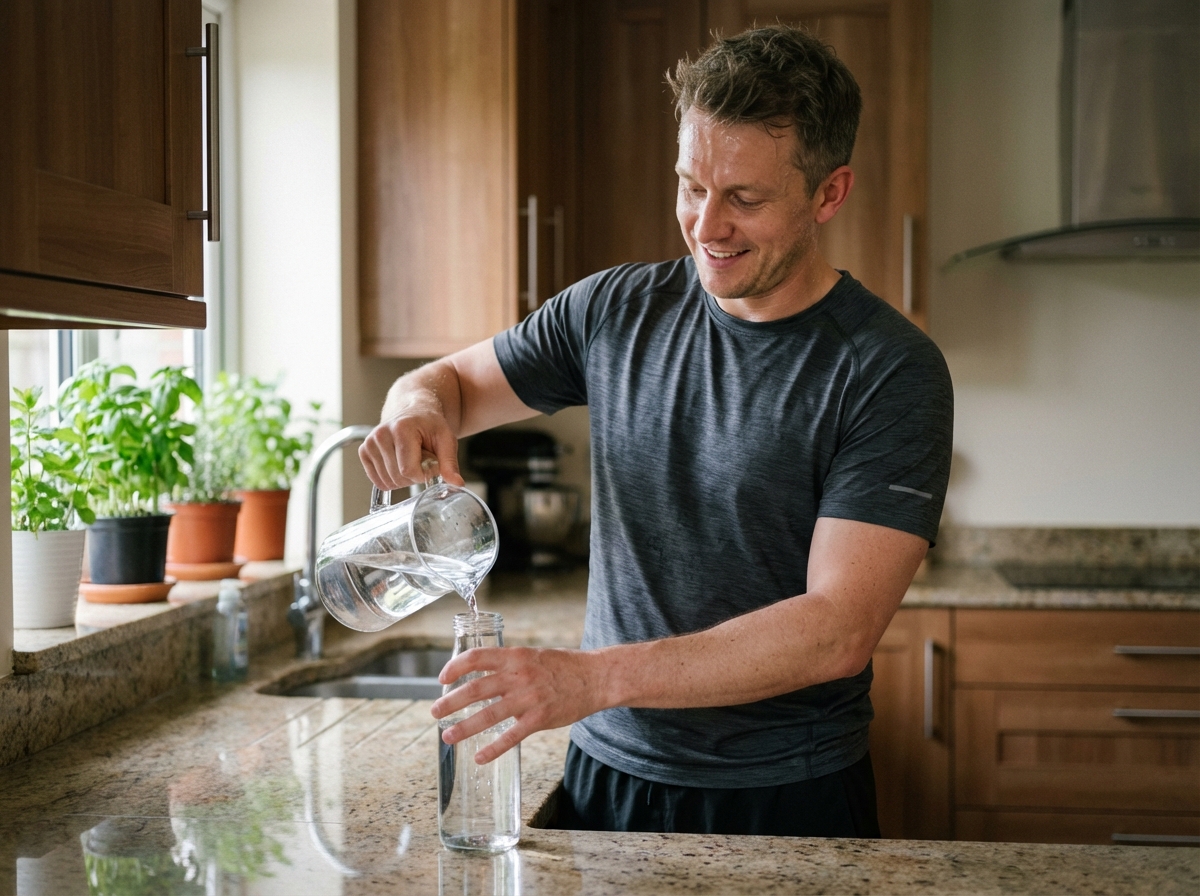 Homme sportif boit de l