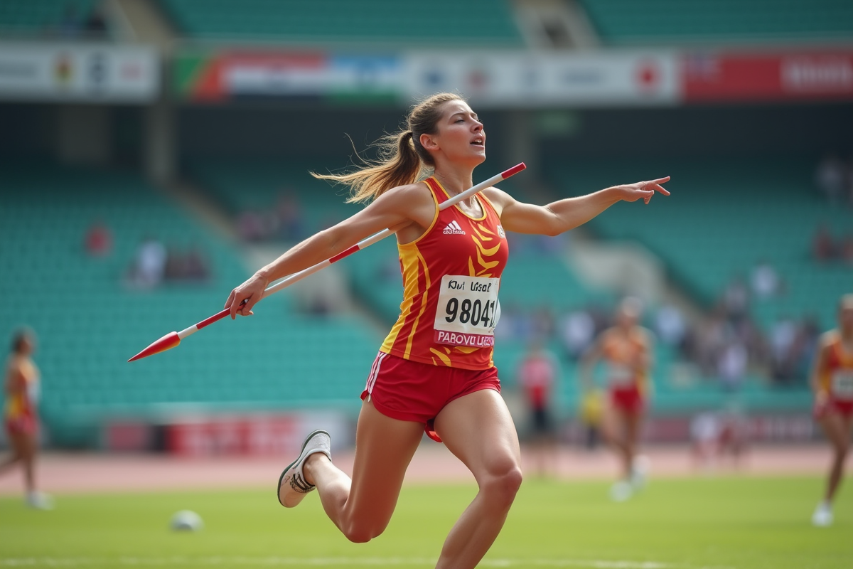 Joueuse de javelot en pleine action lors d