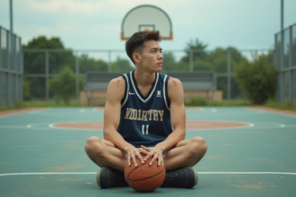 Jeune athlète assis seul sur un terrain abandonné