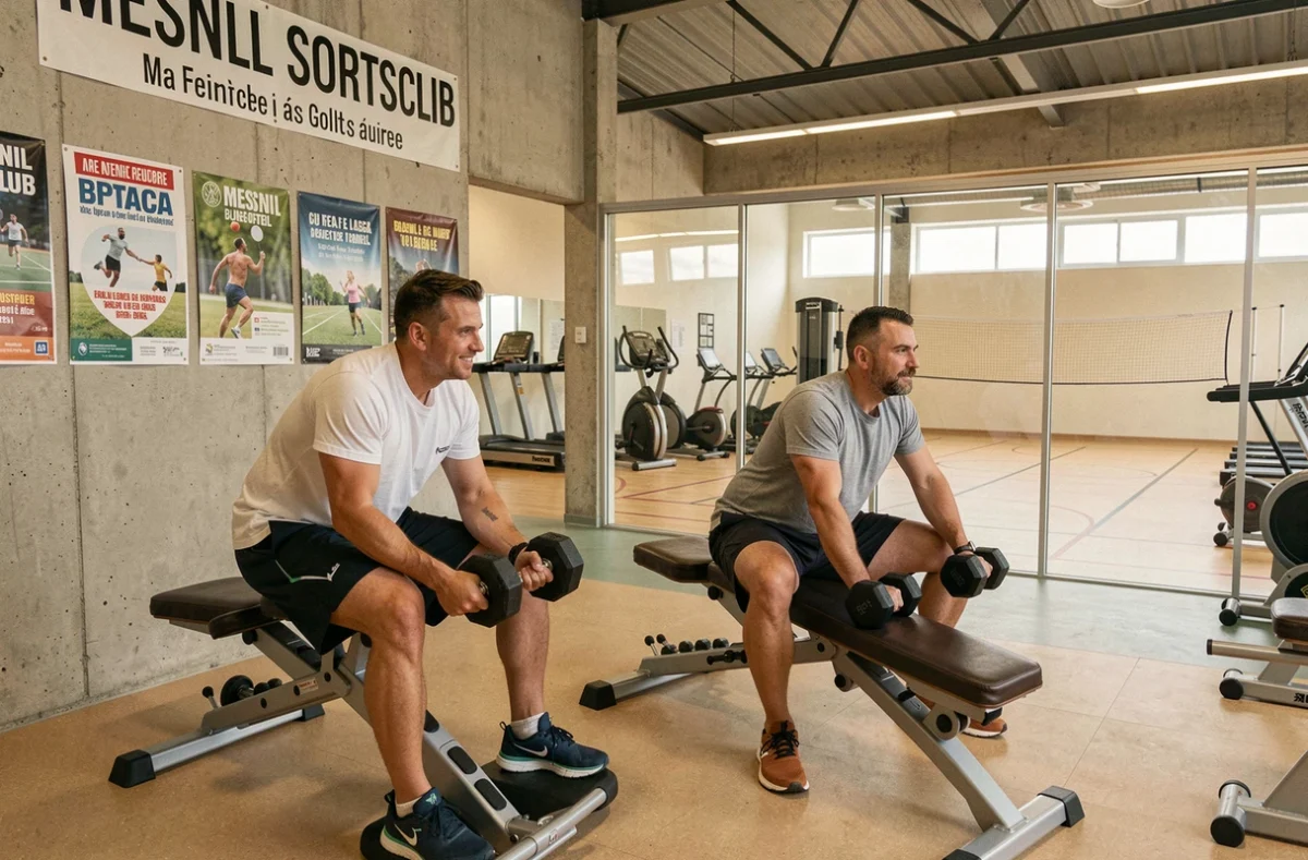 Salle de musculation du Mesnil Sports Club avec équipements de fitness et espace sportif polyvalent en arrière-plan