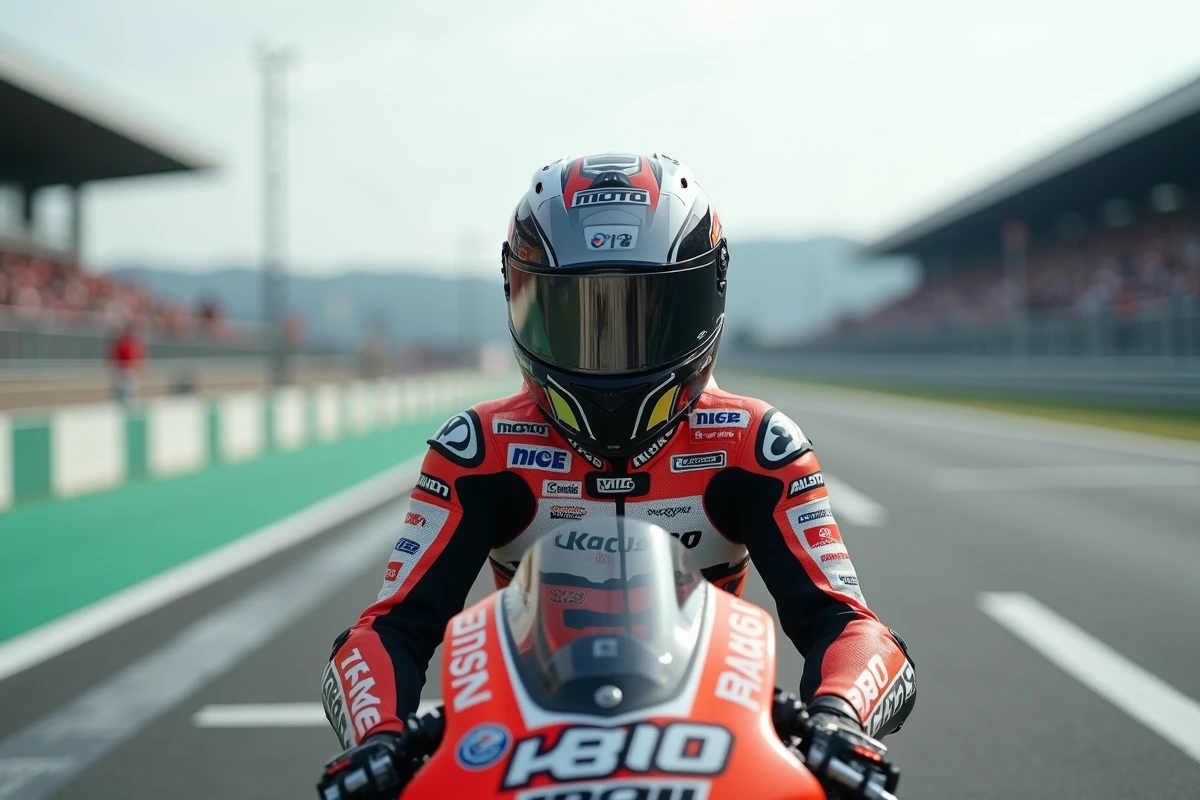 Pilote Moto3 sur la grille de départ d'un circuit international prêt pour la course