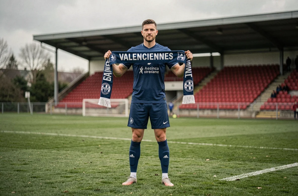 Nouveau recrutement du VAFC présenté officiellement sur la pelouse du stade avec l'écharpe du club