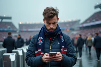 Jeune homme avec écharpe paris fc devant le stade