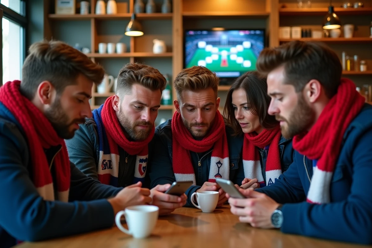 Supporters de football français dans un café convivial