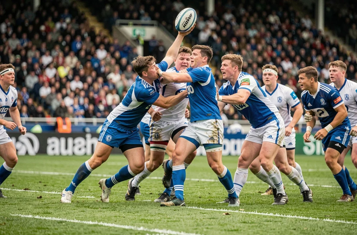 Touche disputée entre deux équipes U20 lors d'un match de coupe du monde de rugby junior